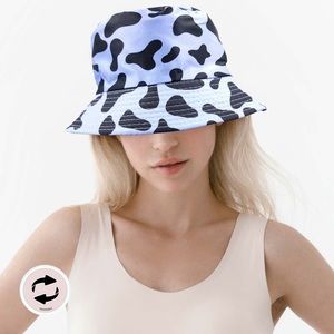Light blue black Cow patterned reversible summer spring fashion bucket hat